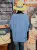 Blouse + size 100% viscose col V satiné bleue denim