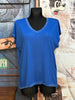 T-shirt col V lurex bleu électrique chiné