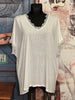 T-Shirt + size V-Ausschnitt Spitze offwhite meliert