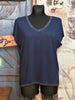 T-shirt col V lurex bleu marine chiné