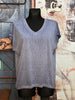 T-shirt col V lurex bleu denim chiné