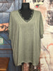 T-shirt + size col V dentelle kaki chiné