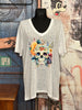 T-shirt long + size col V "skull & perles" blanc chiné