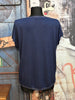 T-shirt col V lurex bleu marine chiné