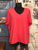 T-shirt basic + size 100% coton col V pink