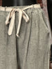 Pantalon taille élastique lin & coton vert amande
