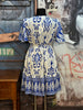 Kleid mit "Ikat"-Muster blau & weiß
