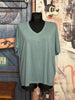 T-shirt col V lurex + size bleu glacier