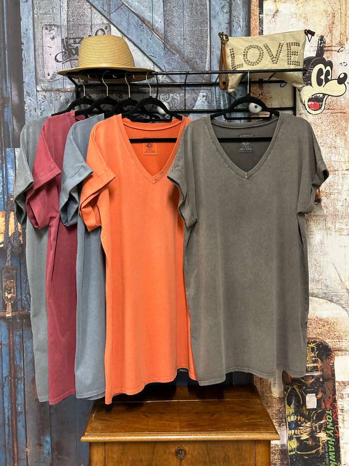 Robe t-shirt  "Chloé" unie &amp; col V (40/44) MADE IN ITALY