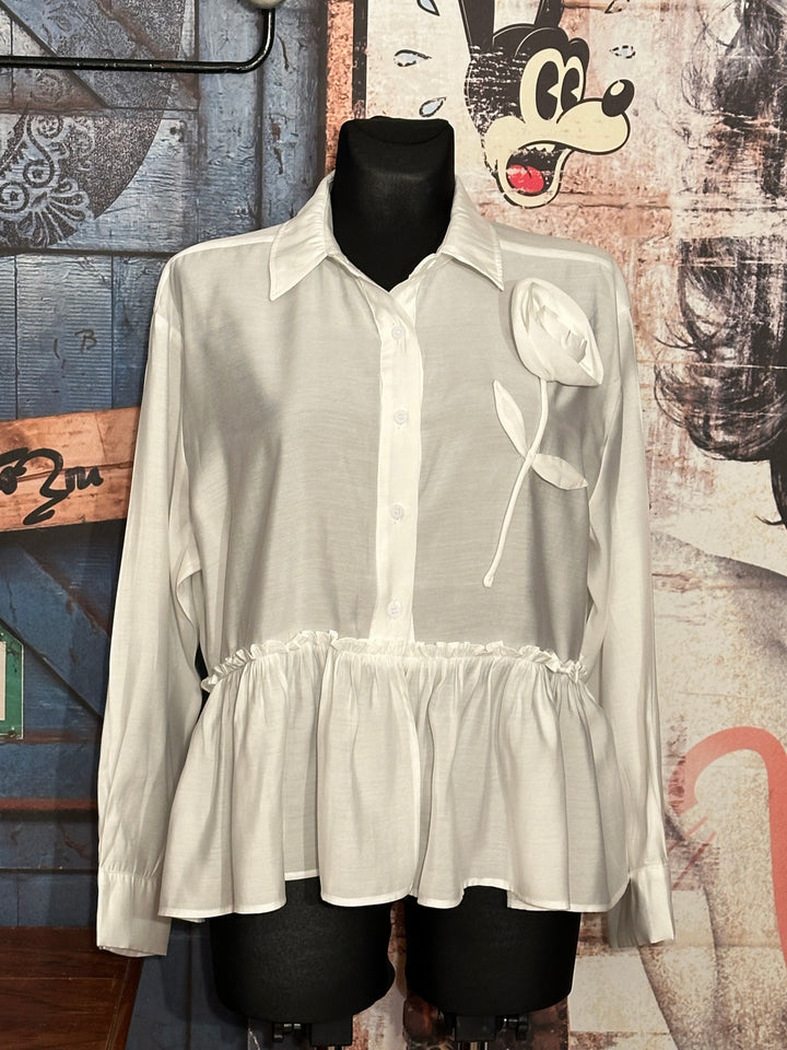 Einfarbige Bluse im Boho-Stil Off-White