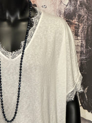 T-shirt + size col V dentelle blanc cassé chiné