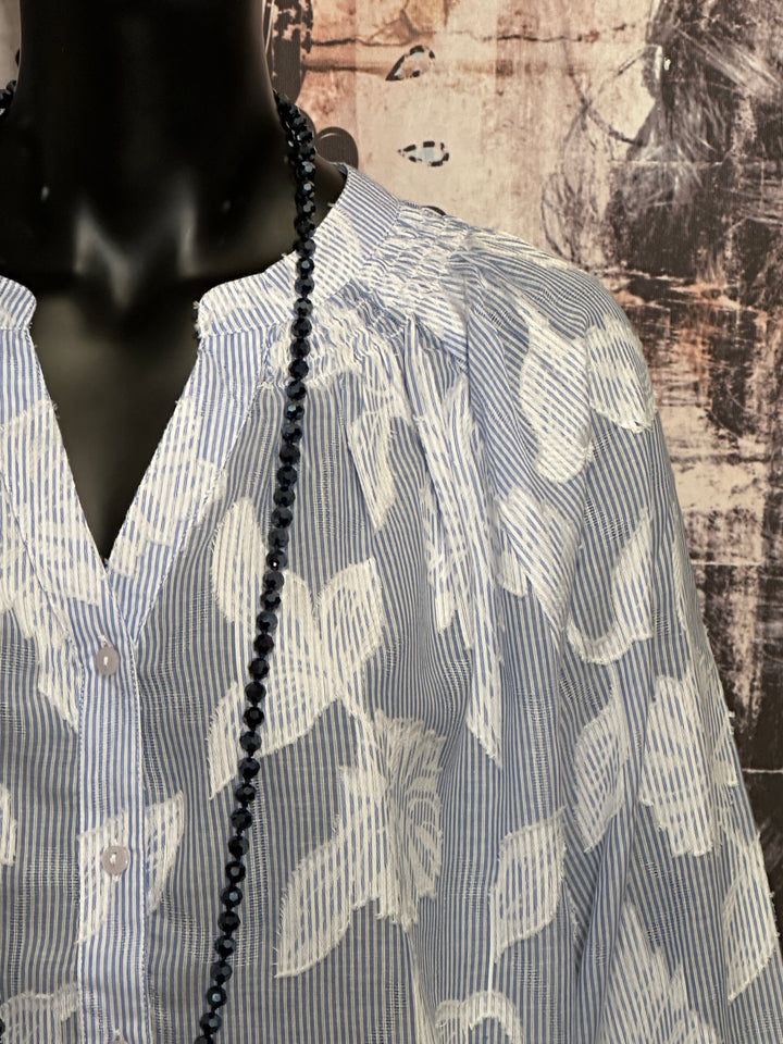 Bluse "Iko" 100% Baumwolle hellblau & weiß