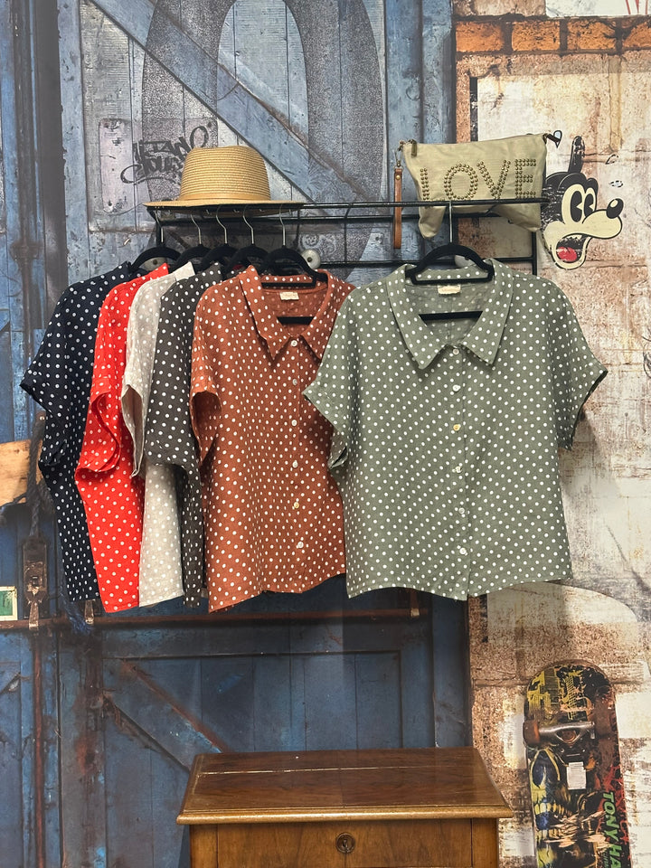 Chemisier à pois "Angèle" style "rétro"  100% lin (38/42) MADE IN ITALY