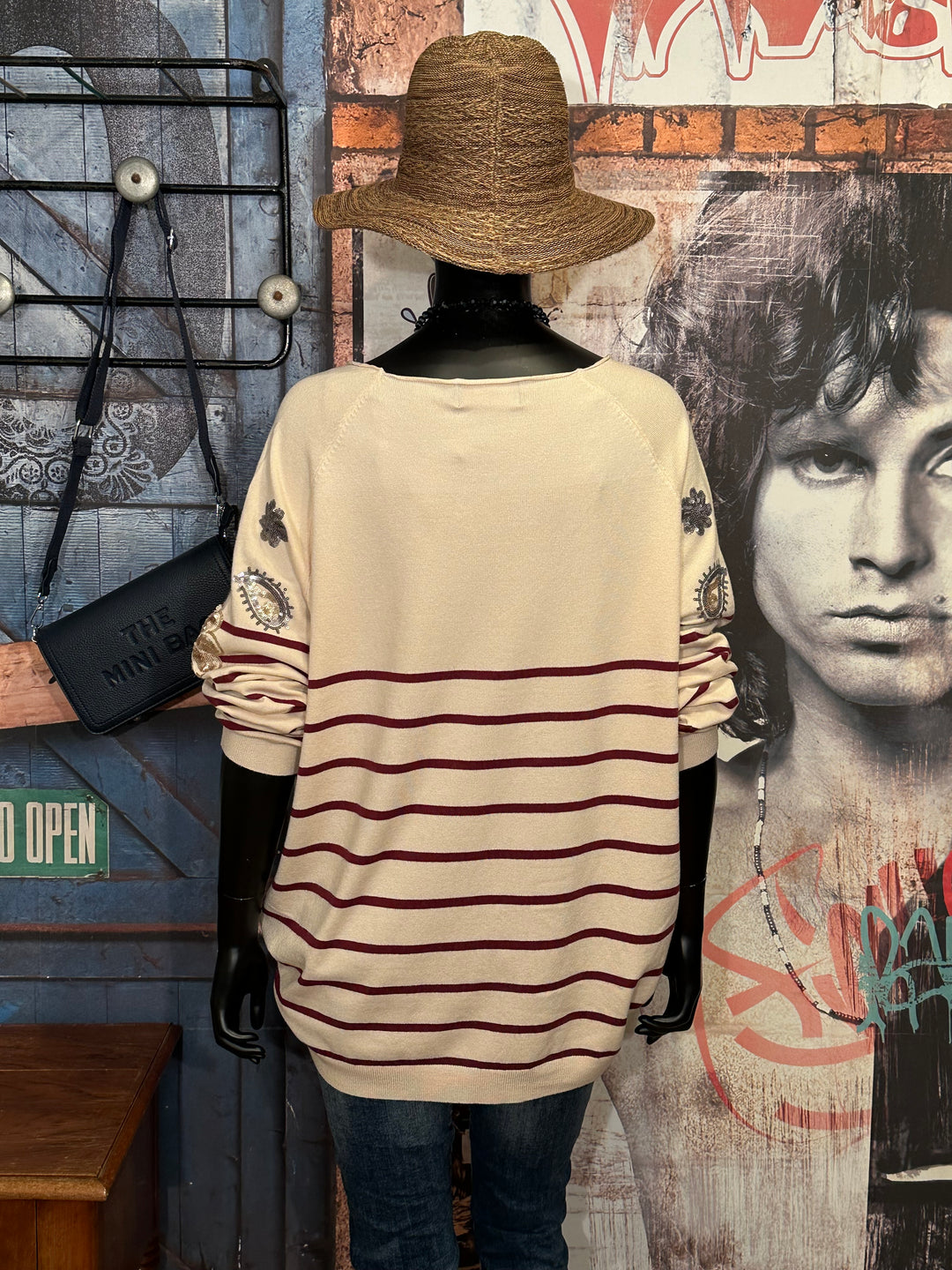 Pull marinière + size beige & bordeaux (44/48)