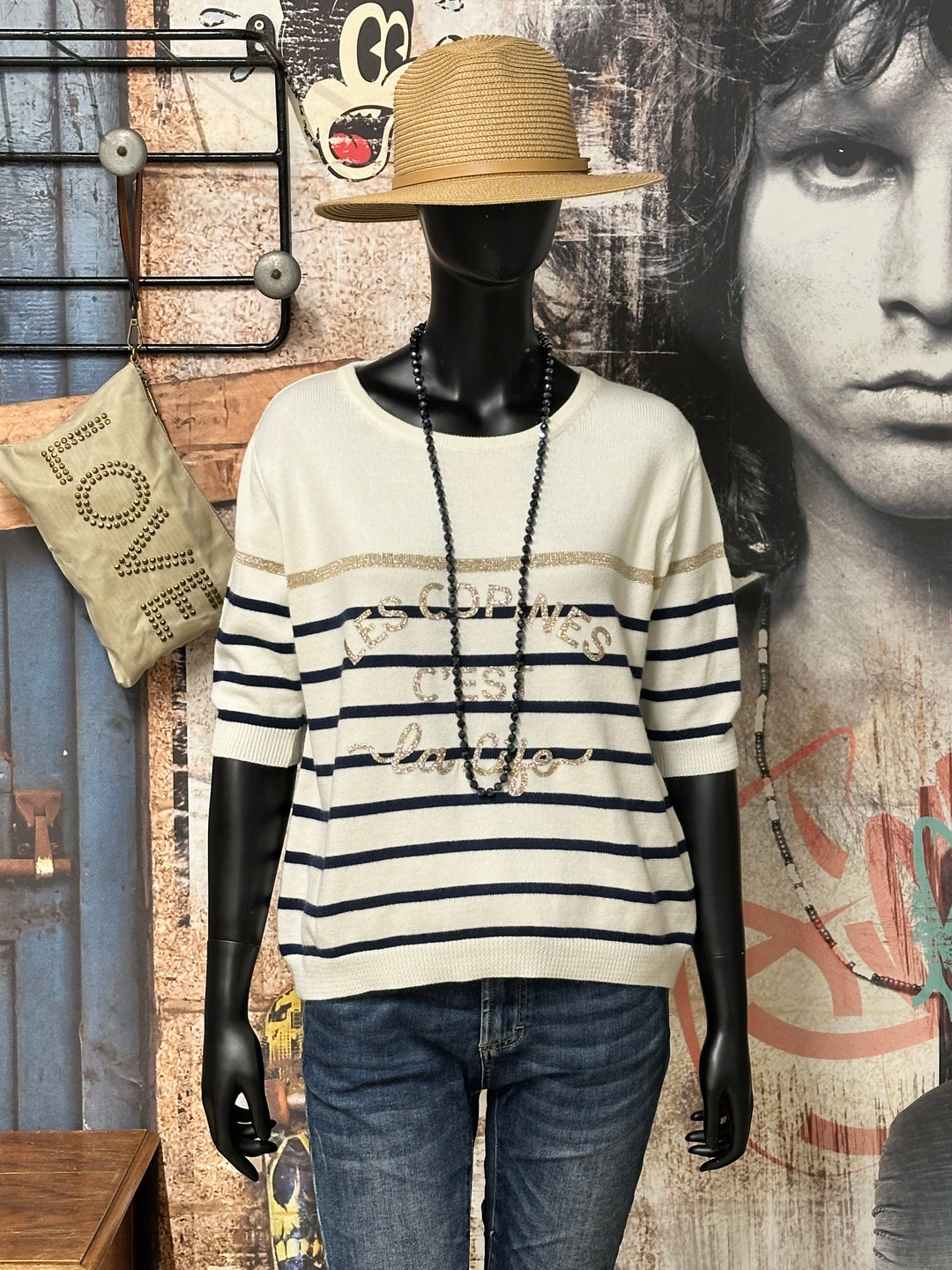 Kurzärmeliger Pullover „Les copines c’est la life“ (36/40) MADE IN ITALY