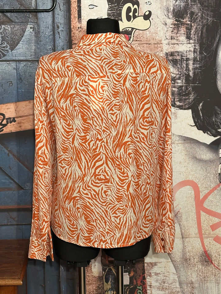 Bluse aus 100% Viskose mit "Zebra"-Muster in Ecru & Rostrot