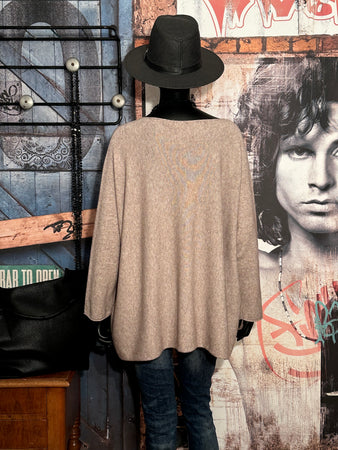 Oversize-Pullover + SIZE V-Ausschnitt taupe meliert