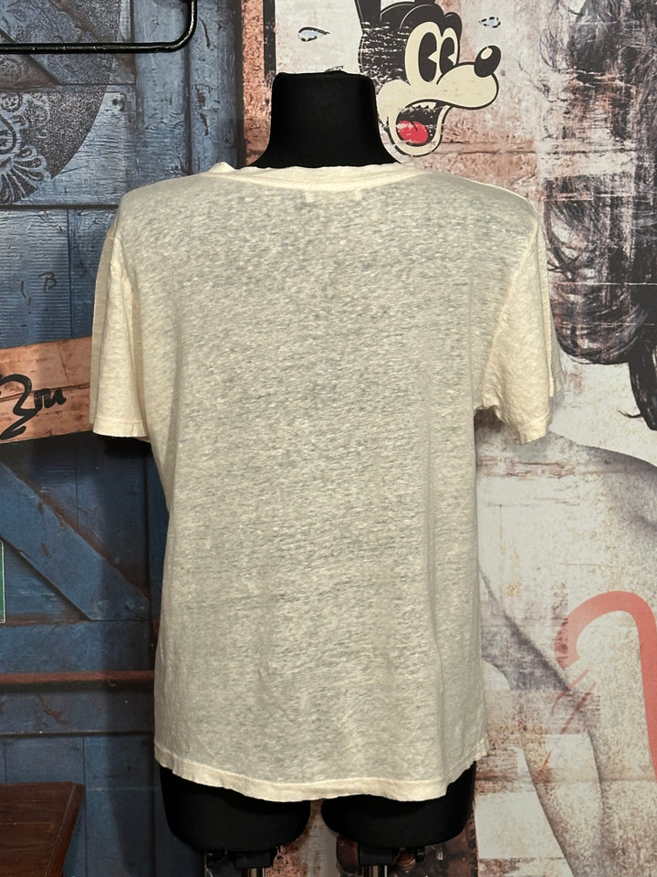 T-Shirt aus 100% meliertem Leinen mit V-Ausschnitt Vanille