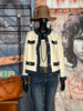 Strickjacke in Off-White & Denim-Blau