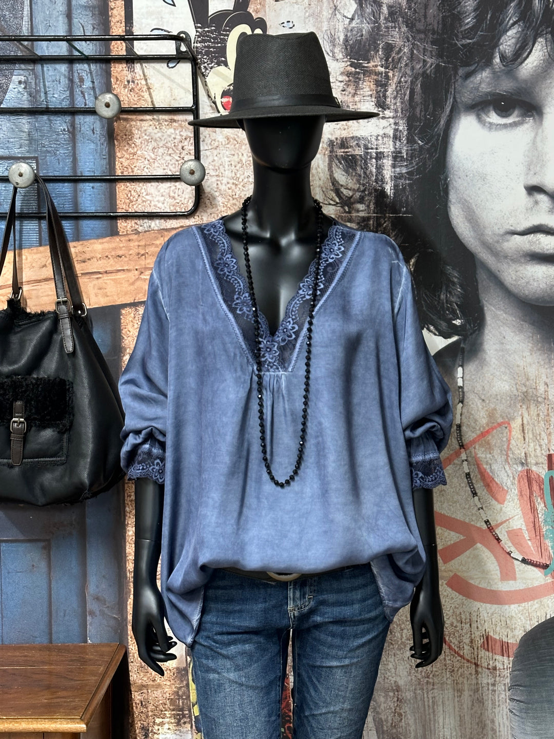 Top mit langen Ärmeln satiniert Viskose & Seide (44/48) MADE IN 🇮🇹