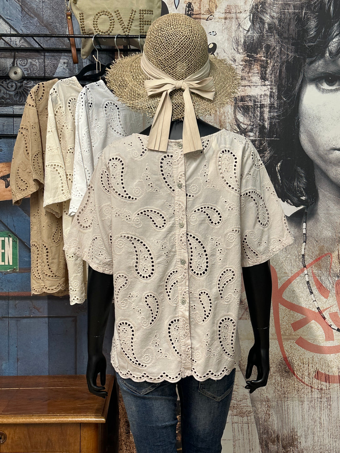 Bluse mit Kaschmir-Muster und Ajour-Design, 100 % Baumwolle (38/42), Made in Italy