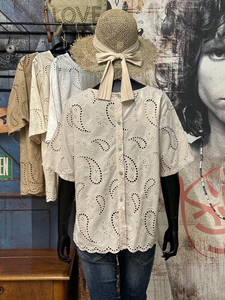 Bluse mit Kaschmir-Muster und Ajour-Design, 100 % Baumwolle (38/42), Made in Italy