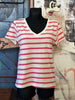 T-shirt marinière col V beige & pink