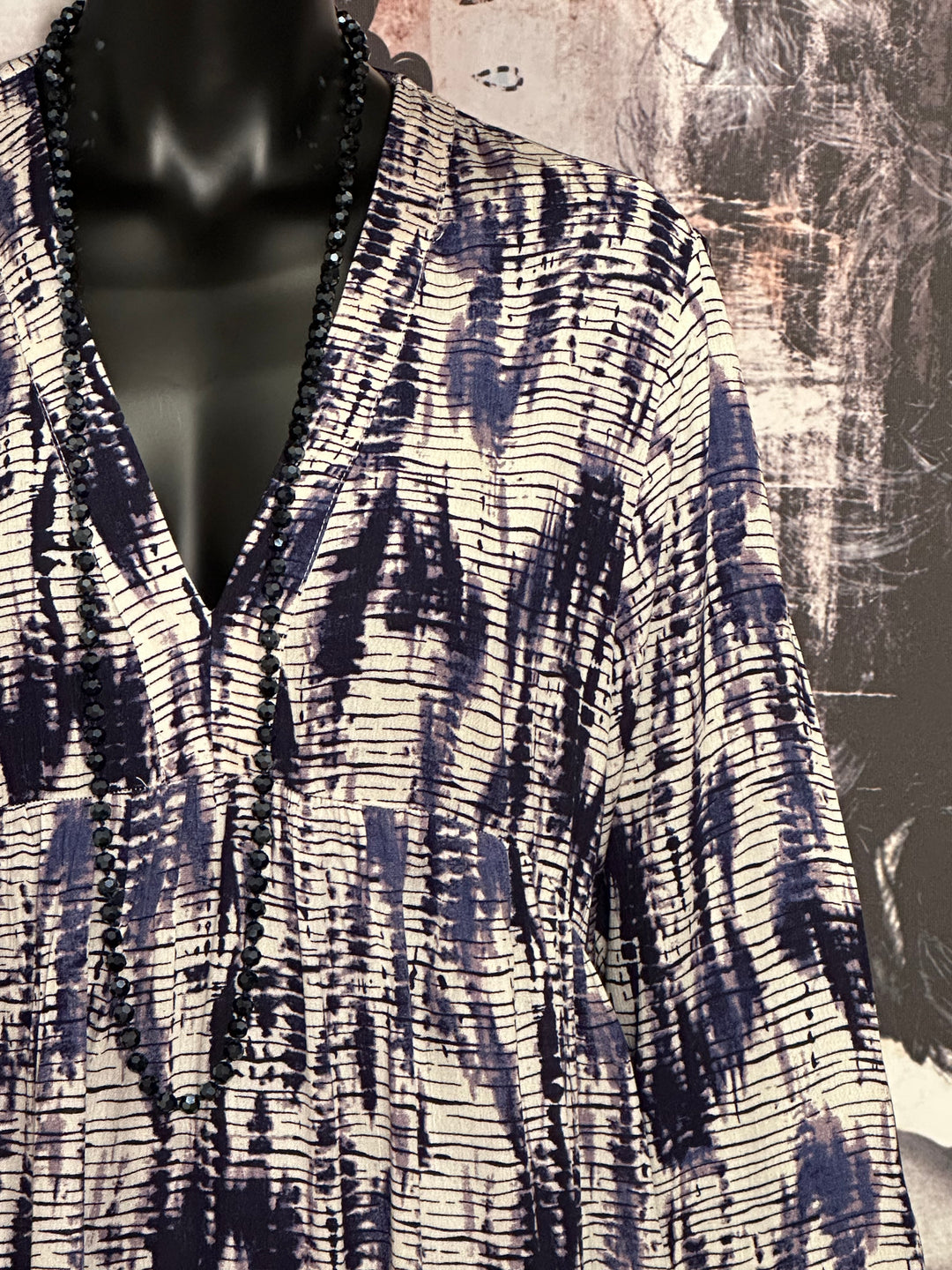 Midikleid mit Batikmuster Marineblau, Weiß & Malve