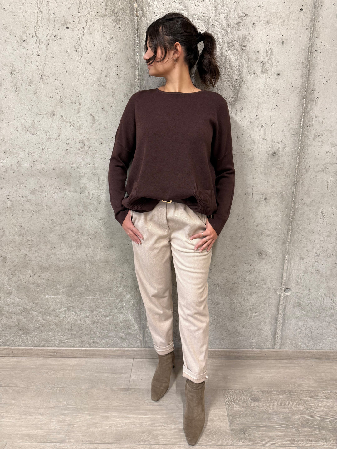 Pull col rond & poches plaquées (38/42) MADE IN 🇮🇹