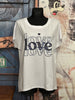 T-shirt col rond "love" blanc & bleu marine