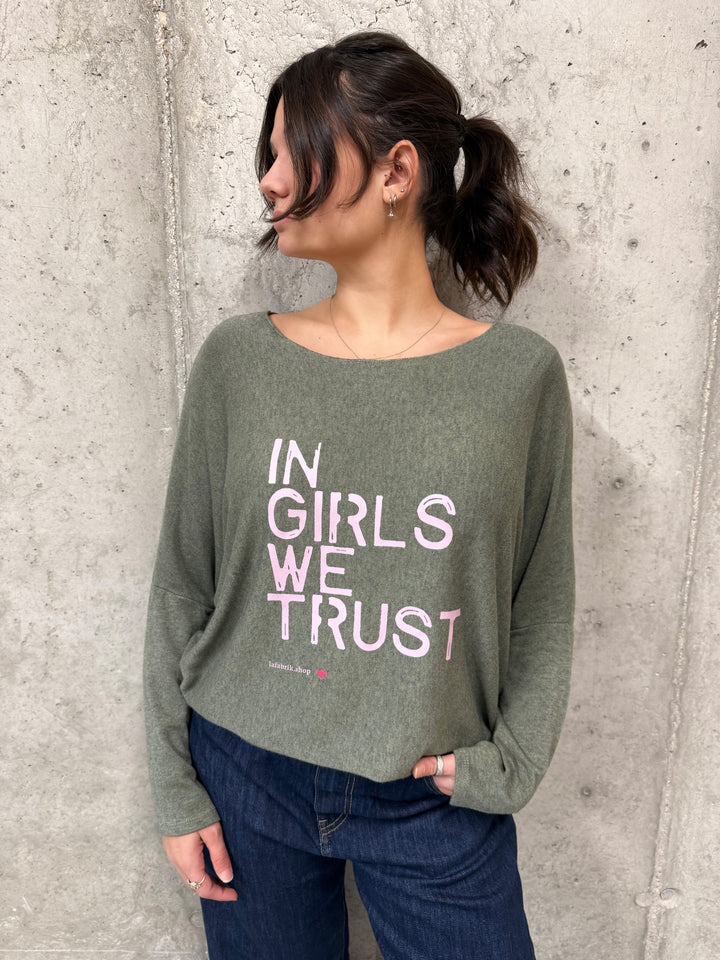 Pull fluide & col rond "IN GIRLS WE TRUST" (38/42) MADE IN ITALY
