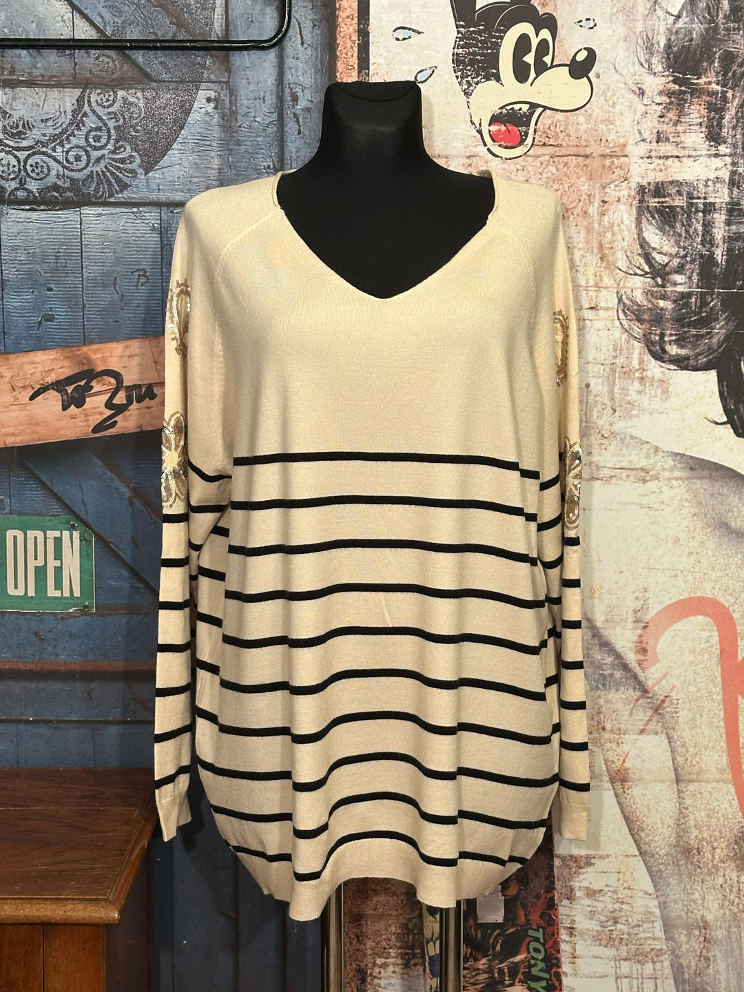 Pull marinière + size beige & noir (44/48)