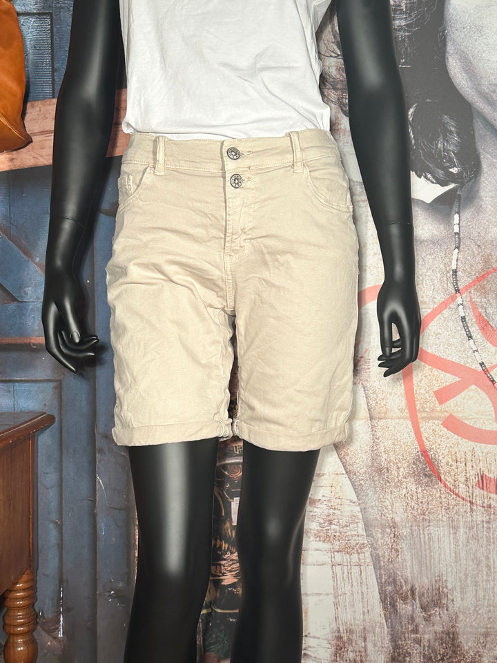 Stretch-Shorts mit elastischem Bund beige