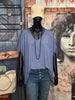 T-shirt + size col V dentelle bleu denim chiné