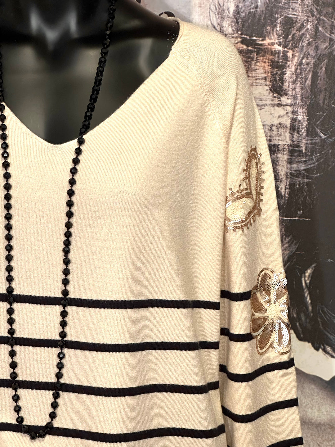 Pull marinière + size beige & noir (44/48)