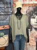 T-Shirt + size V-Ausschnitt Spitze khaki meliert