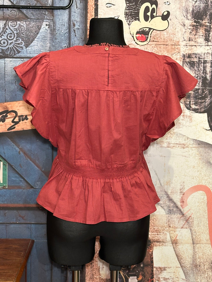 Bluse aus 100% Baumwolle "romantisch" terracotta