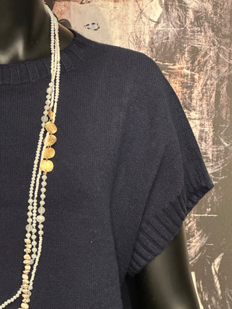 Kurzärmeliger Pullover/Top aus Strick in Marineblau