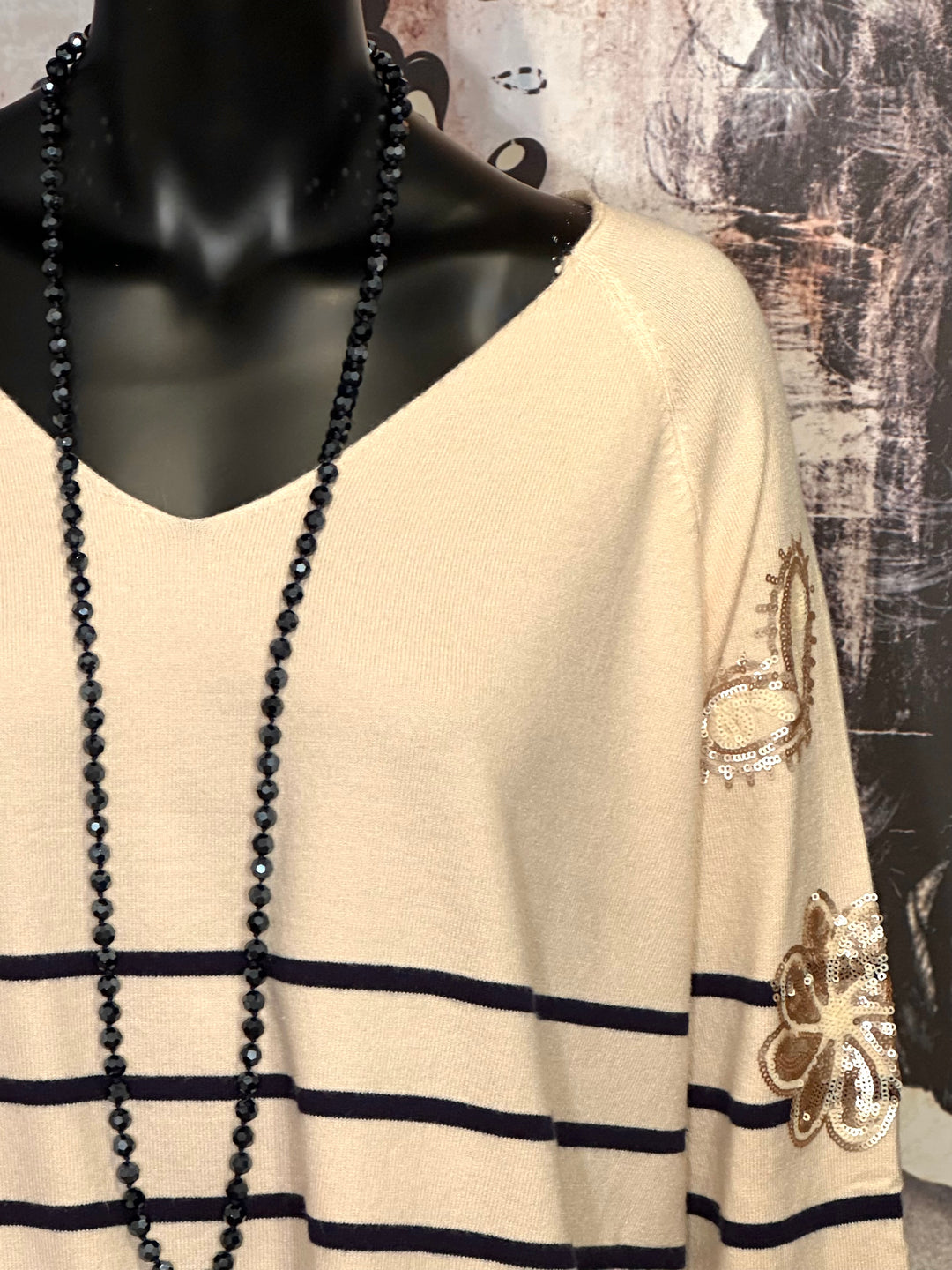 Pull marinière + size beige & bleu marine (44/48)
