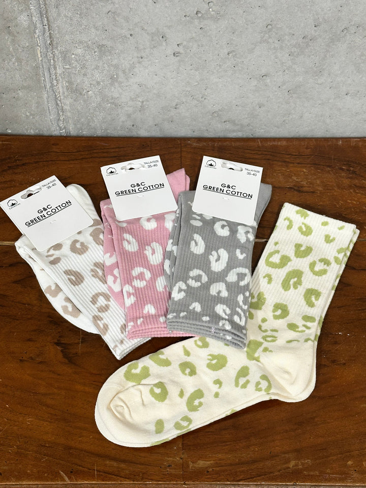 Chaussettes mi-longues en coton motif "léopard"