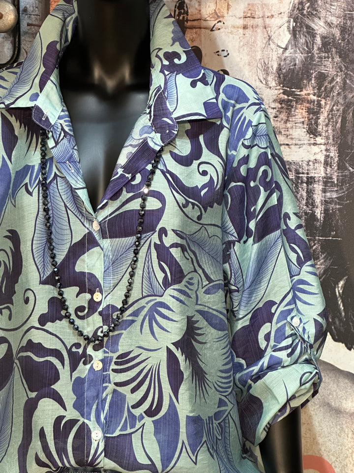 Tunique fluide col chemise + SIZE  bleu clair & bleu marine....