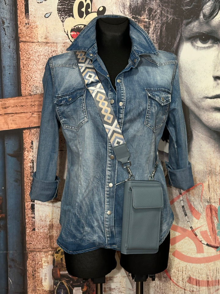 Pochette polyvalente bandoulière bleu denim