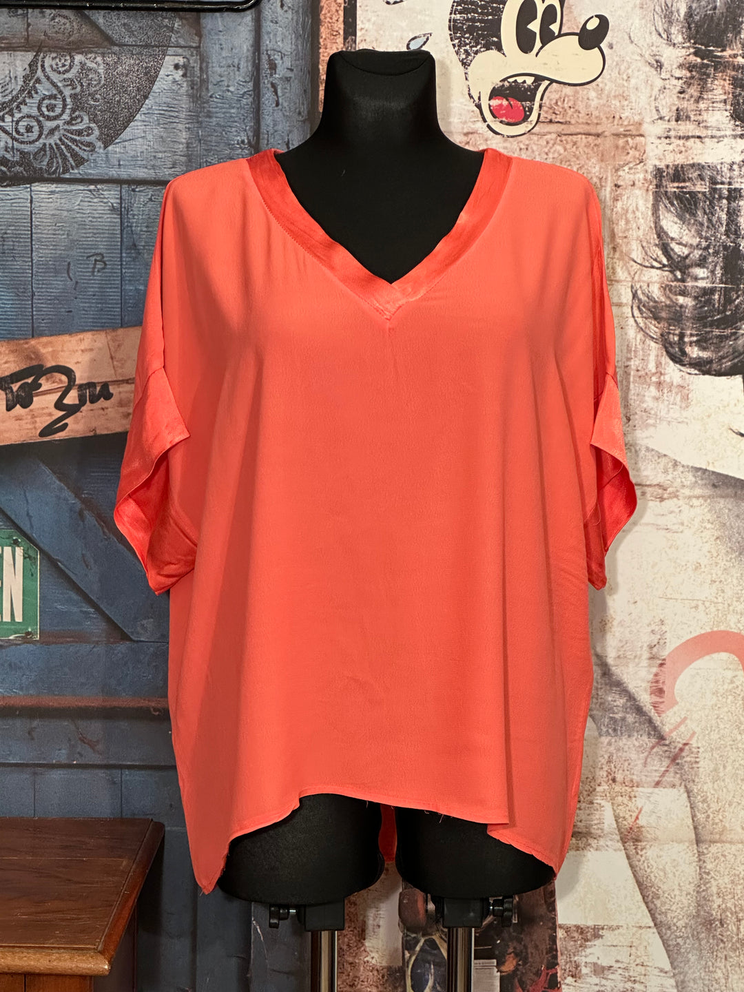 Blouse + size 100% viscose col V satiné corail