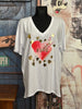 T-shirt + SIZE 100% coton col V "XOXO" blanc