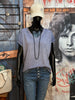 T-shirt col V lurex bleu denim chiné