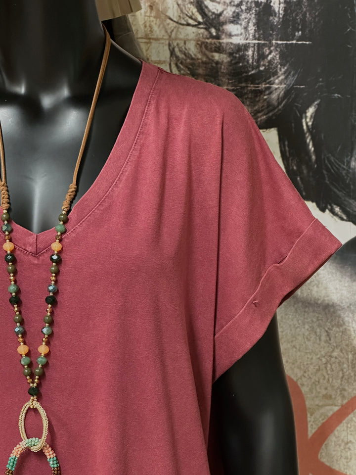 Robe t-shirt  "Chloé" unie &amp; col V (40/44) MADE IN ITALY
