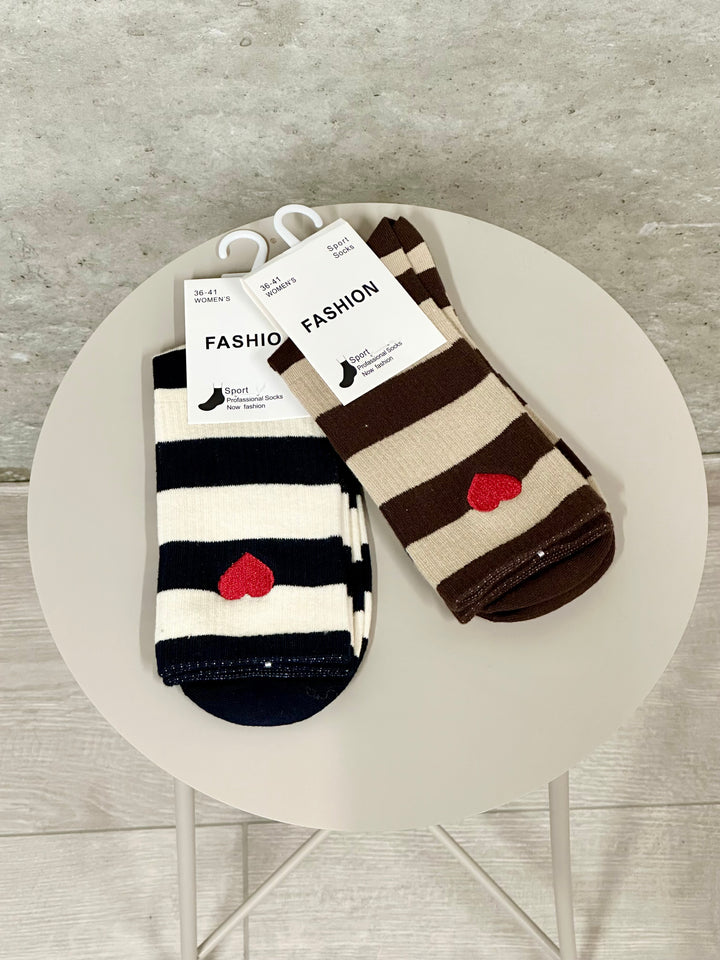 Chaussettes lignes &amp; coeurs "Judith"