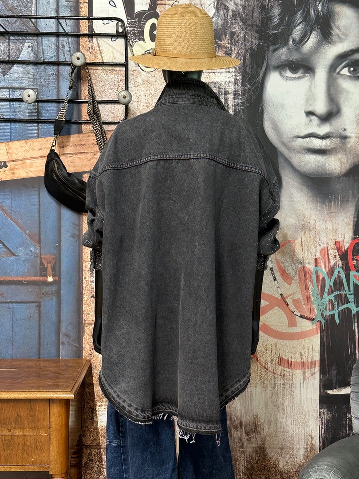 Veste en jean &amp; strass "Juliette" noir délavé(44/48)
