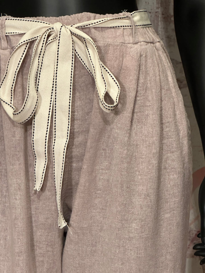Pantalon 50% lin & 50% coton rose vintage
