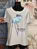 T-shirt col rond "flowers" blanc & bleu